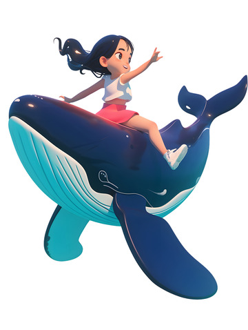 坐在鲸鱼上的小孩子