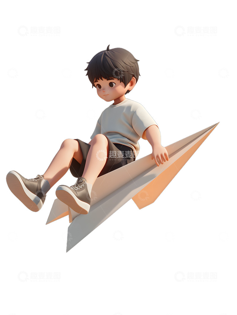 高清大图下载【趣麦麦图】男孩坐在纸飞机上