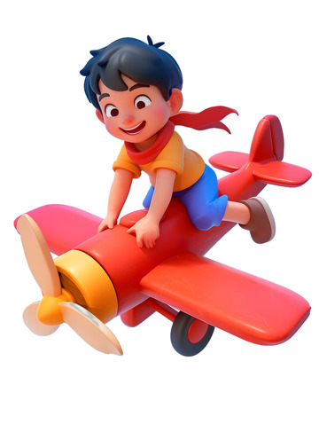 小孩坐在飞机上玩耍玩具女孩螺旋桨飞机