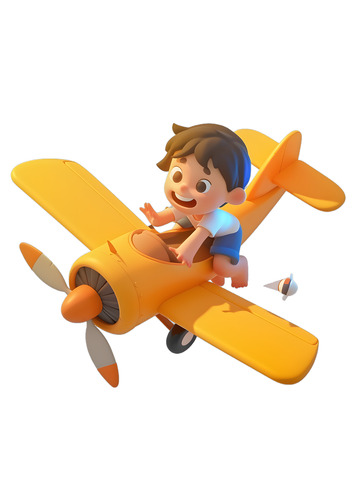 小孩坐在飞机上玩耍玩具