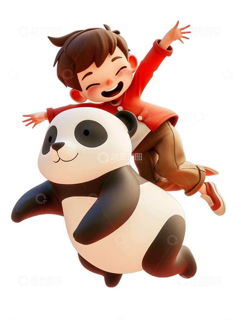 高清大图下载【趣麦麦图】-小孩与熊猫一起玩耍
