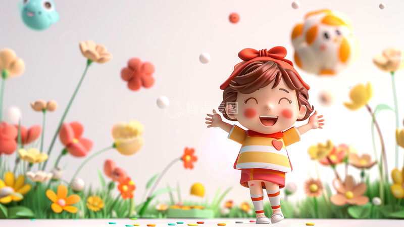 高清大图下载【趣麦麦图】儿童节庆祝花朵女孩背景
