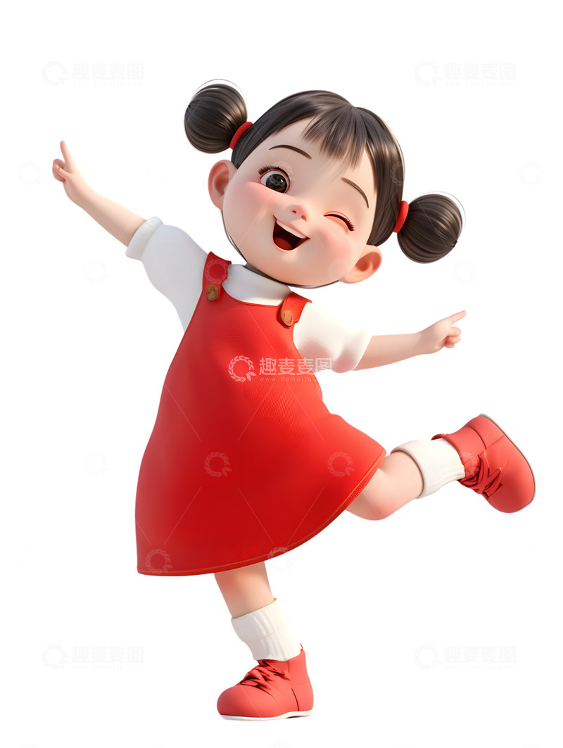 高清大图下载【趣麦麦图】-舞蹈跳舞小女孩子红色裙子