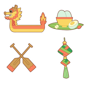 端午节粽子龙舟划桨挂饰贴纸