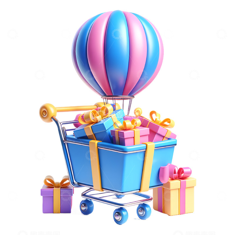 高清大图下载【趣麦麦图】3D立体卡通风格购物车素材