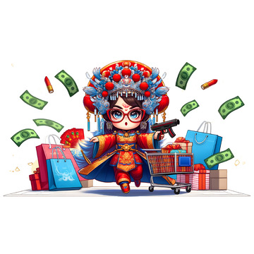 购物节创意卡通人物插画