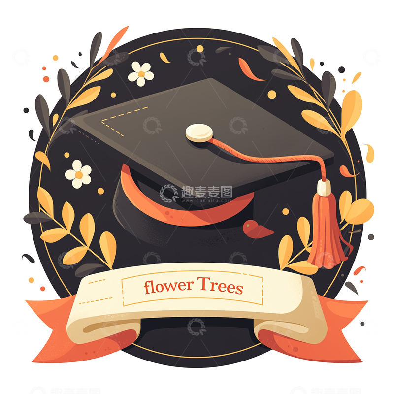 高清大图下载【趣麦麦图】-简约 插画学士帽高级