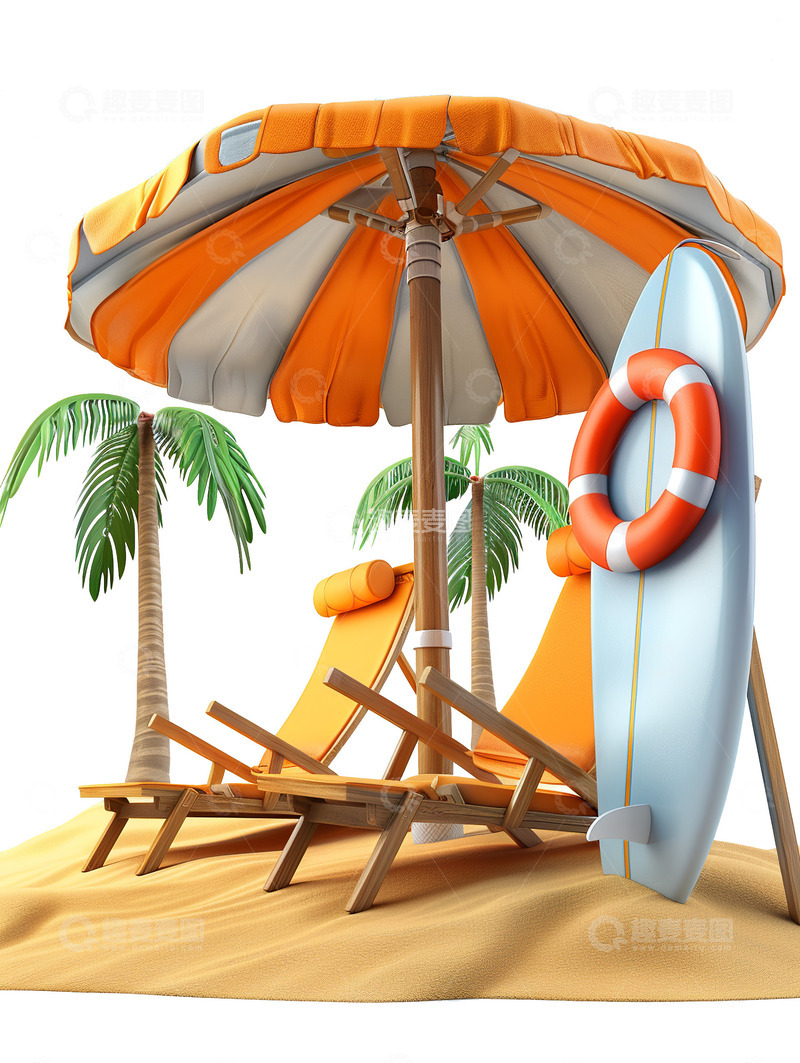 高清大图下载【趣麦麦图】3d海岛夏日度假场景