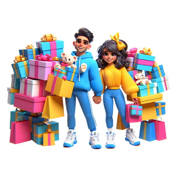 3D立体年轻情侣购物场景素材