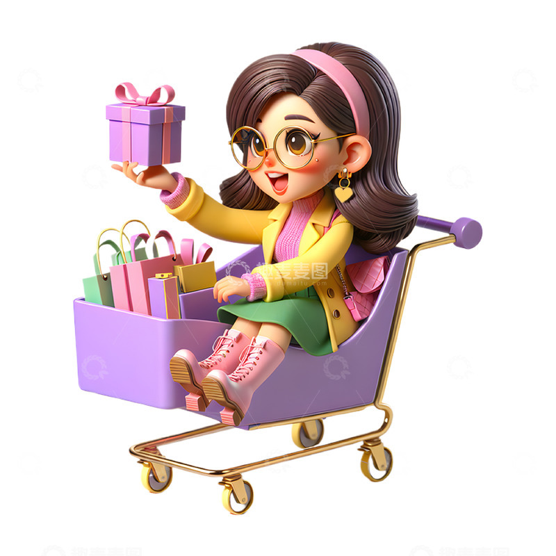 高清大图下载【趣麦麦图】卡通3D立体购物人物素材