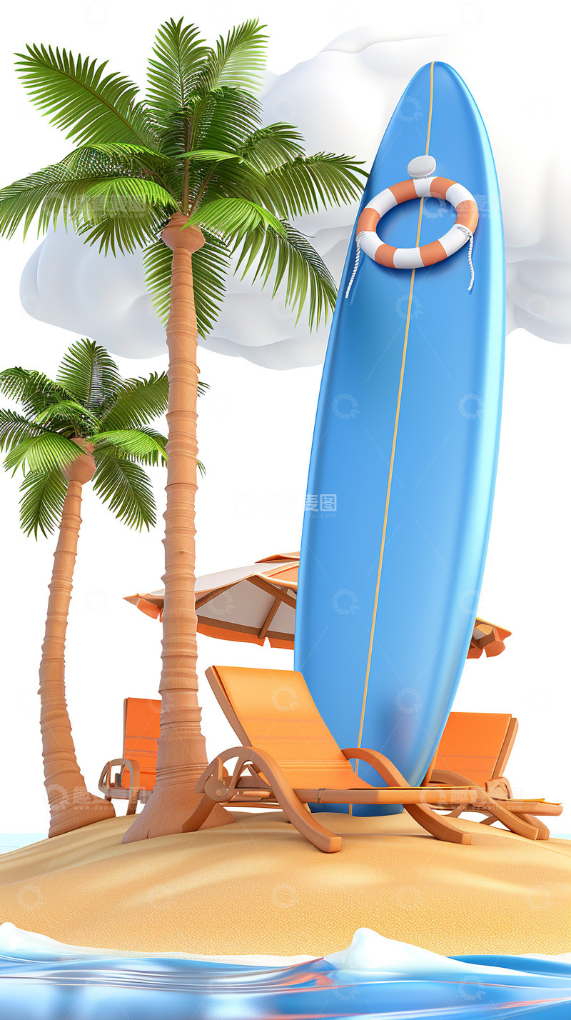 高清大图下载【趣麦麦图】度假海岛冲浪板素材