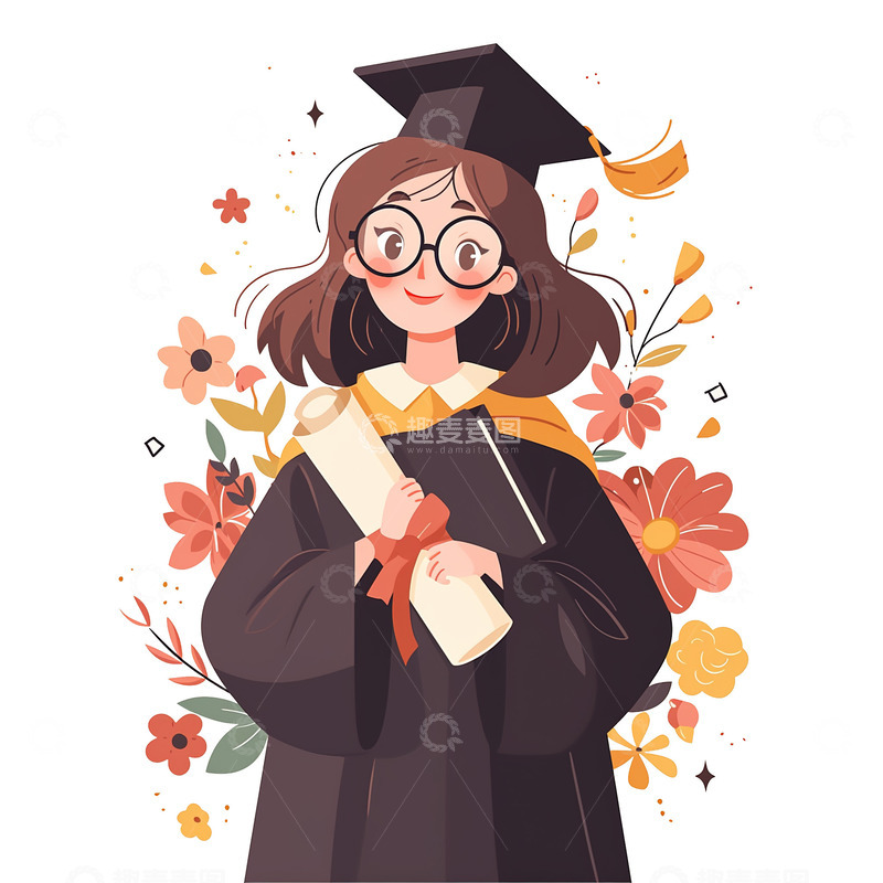 高清大图下载【趣麦麦图】插画毕业季 卡通