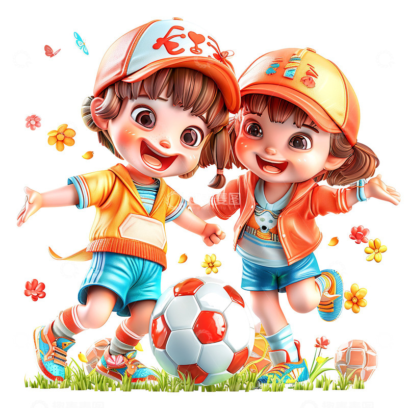 高清大图下载【趣麦麦图】儿童快乐踢足球节日素材