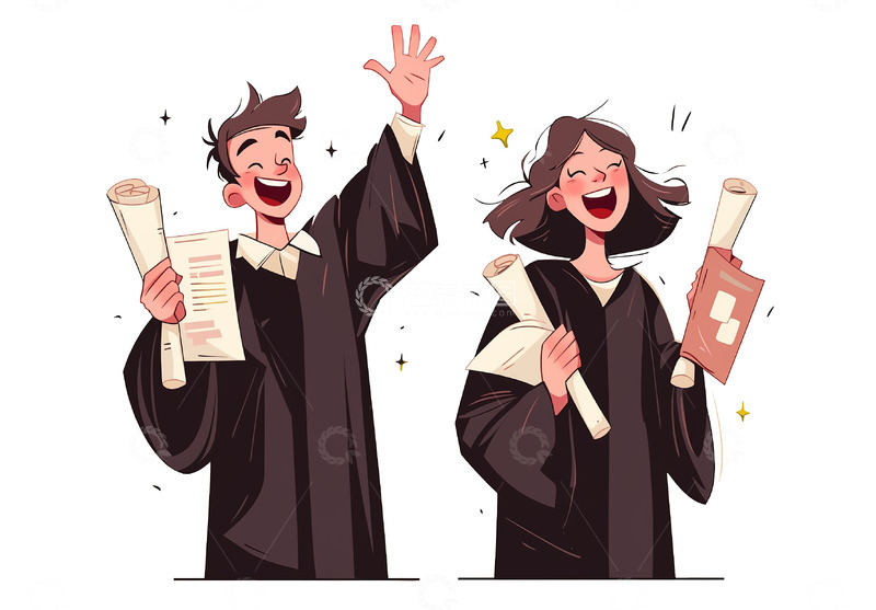 毕业季卡通 插画两人