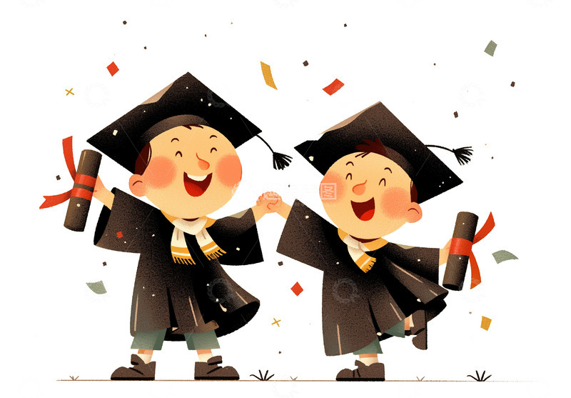 高清大图下载【趣麦麦图】毕业季卡通插画两人