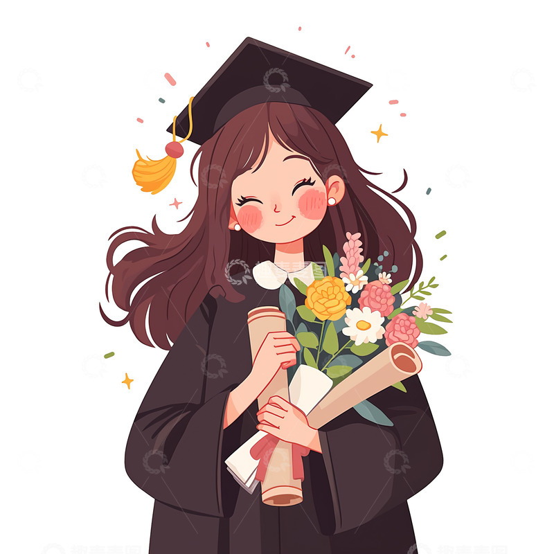 女生卡通毕业季插画