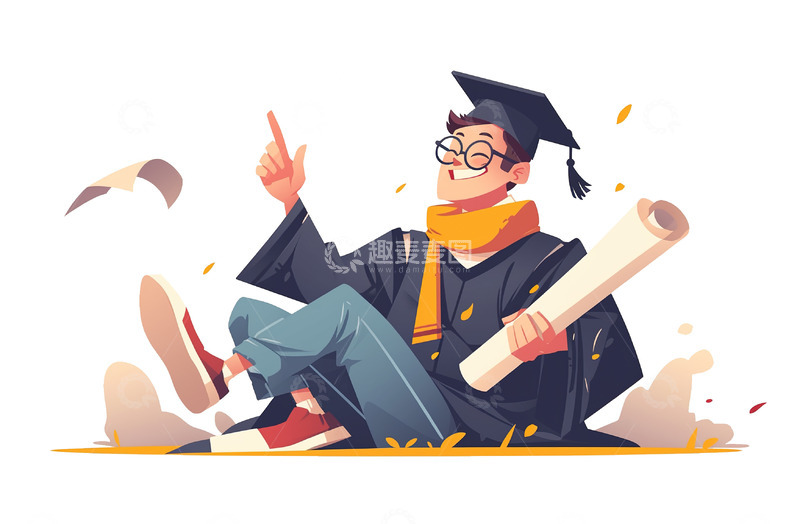 毕业季卡通插画坐着大笑