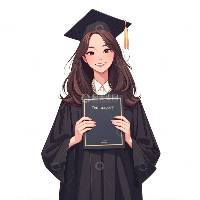 毕业季卡通插画证书