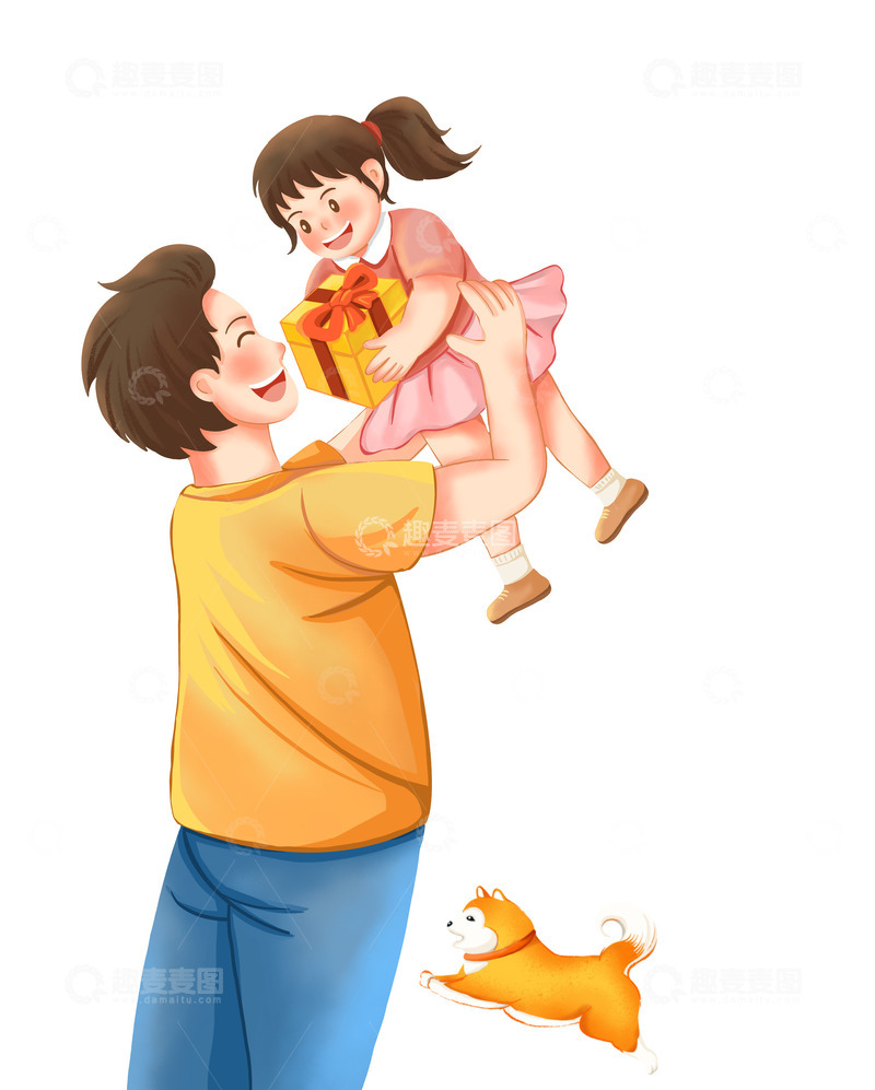 源文件下载【趣麦麦图】父亲节女儿送礼物给爸爸手绘元素父亲节图片