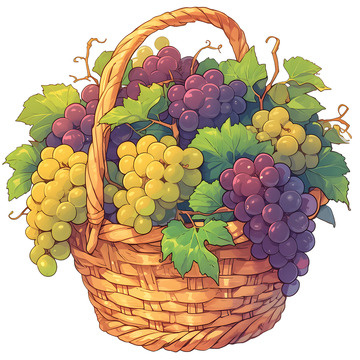 葡萄装满水果果篮