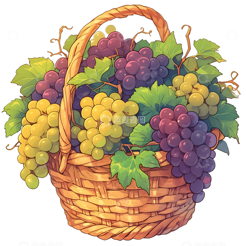 高清大图下载【趣麦麦图】-葡萄装满水果果篮