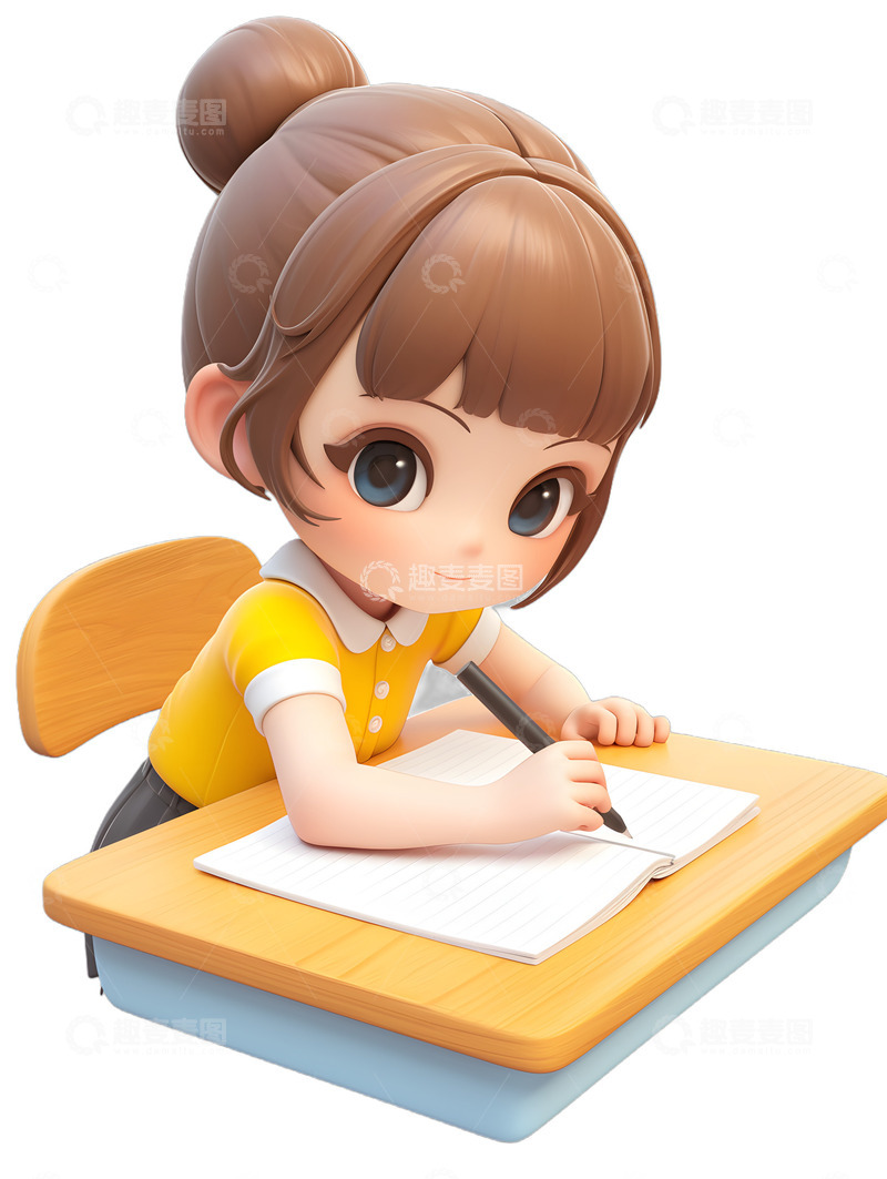 高清大图下载【趣麦麦图】做作业练习册小女孩