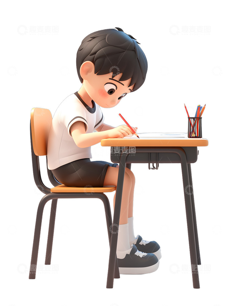 高清大图下载【趣麦麦图】做作业练习册小男孩