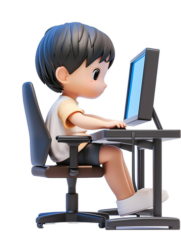 上网课学习上网用电脑的小孩男孩