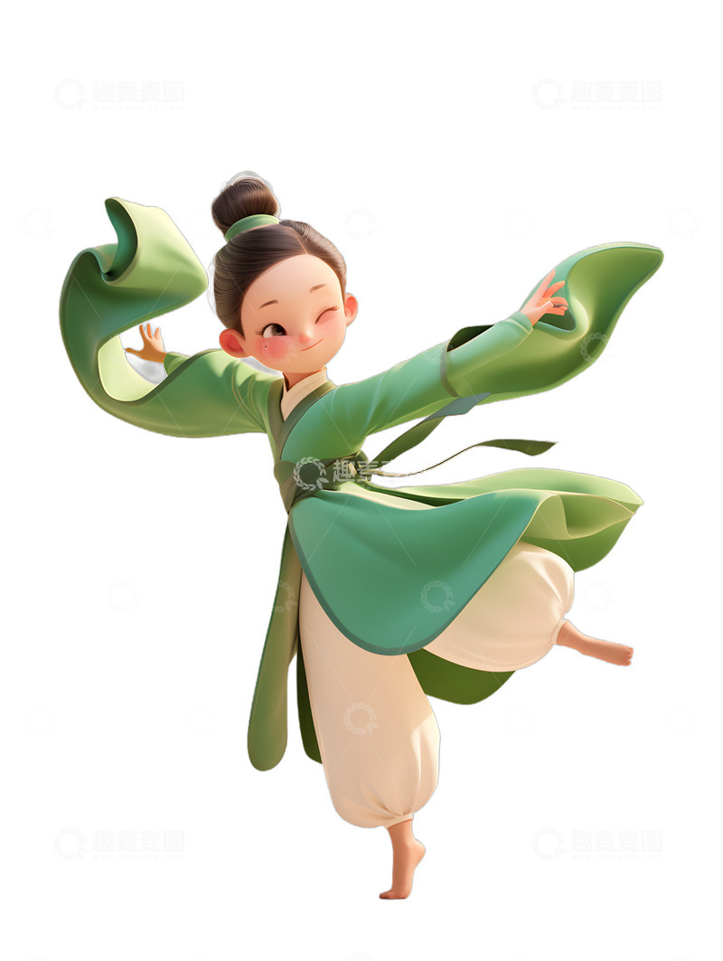高清大图下载【趣麦麦图】汉服女孩中国舞小可爱绿色