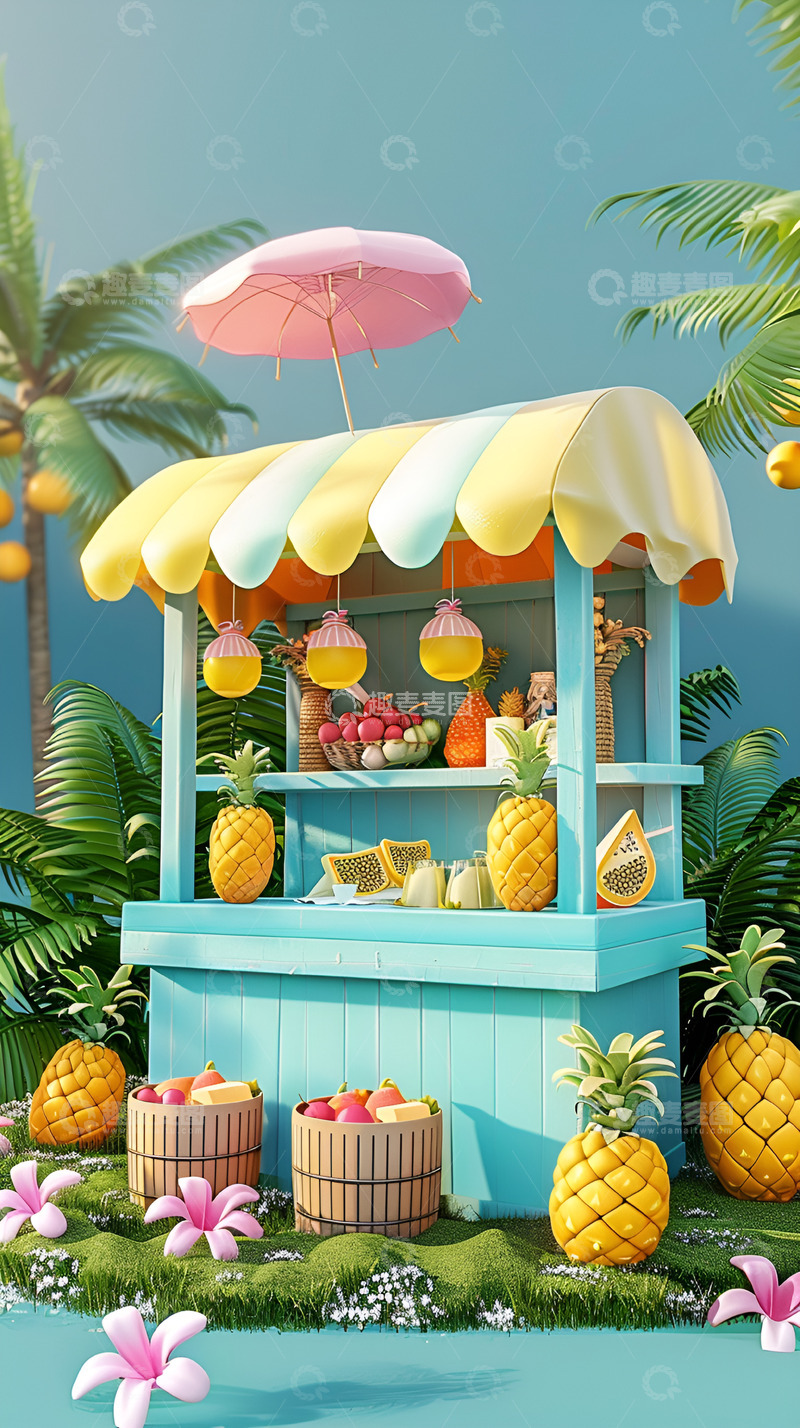 高清大图下载【趣麦麦图】夏日水果菠萝商店背景