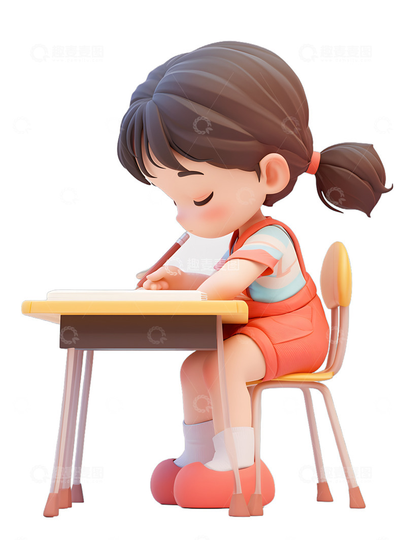 小女孩在写作业学习