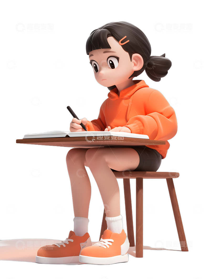 小女孩在写作业学习可爱