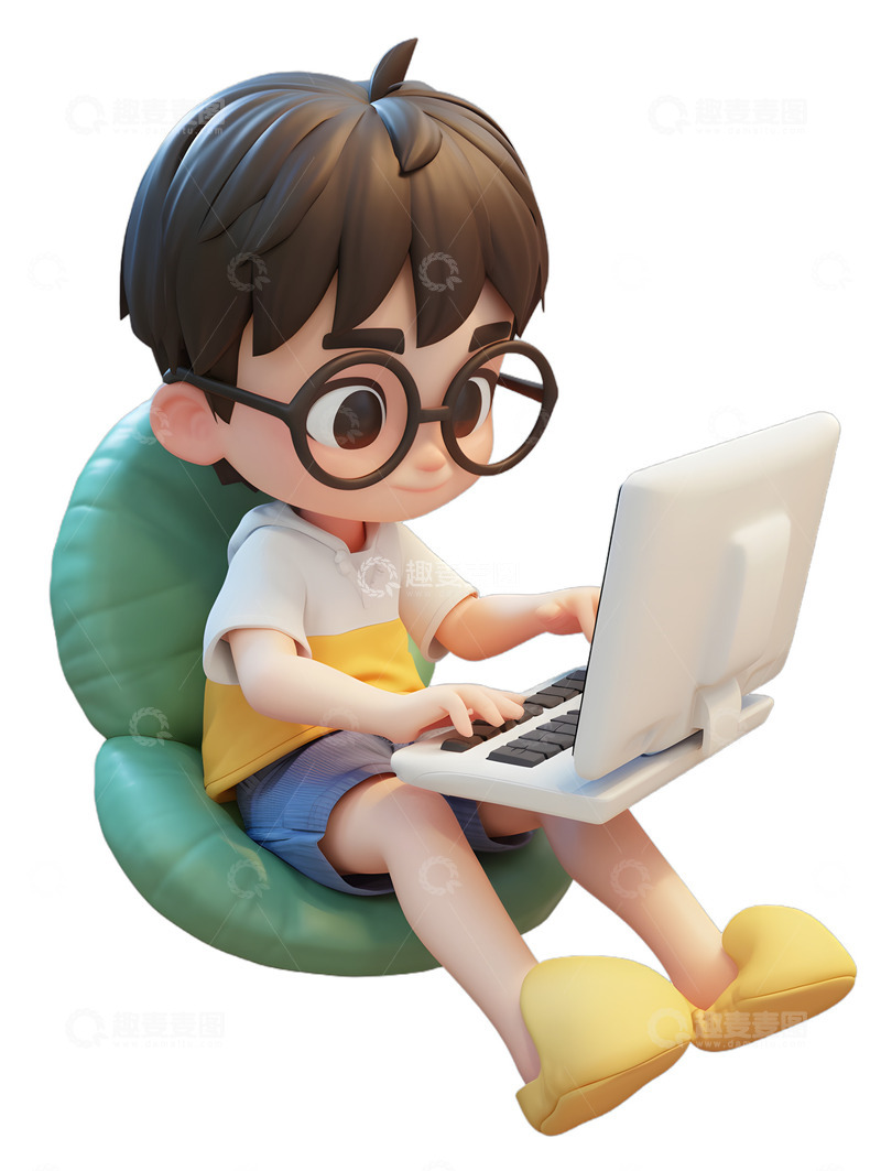 高清大图下载【趣麦麦图】小孩在上网课上网2