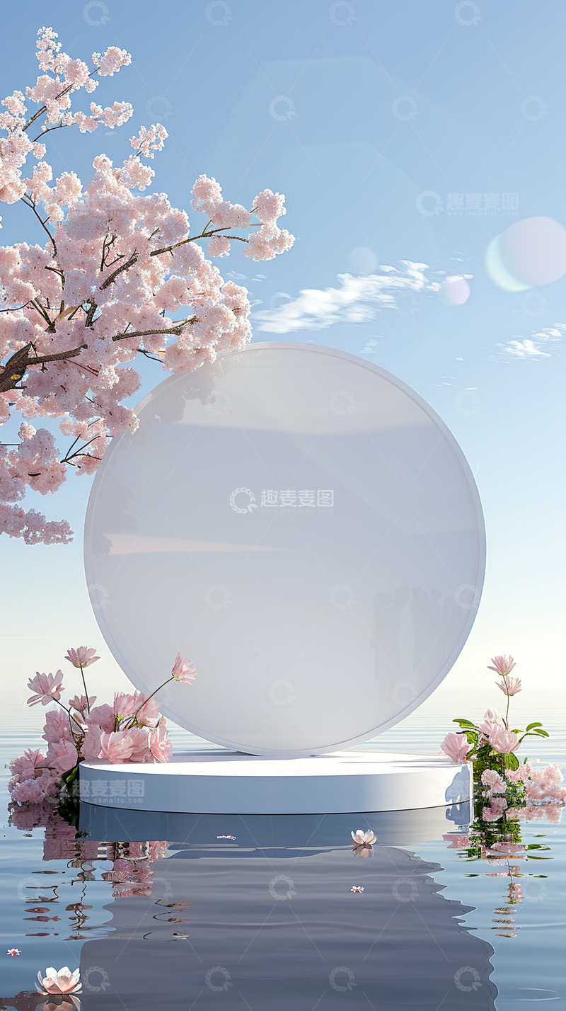 高清大图下载【趣麦麦图】水波樱花3d展台