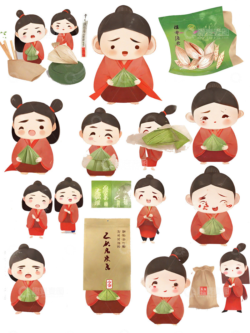 高清大图下载【趣麦麦图】端午节 可爱小人 粽子