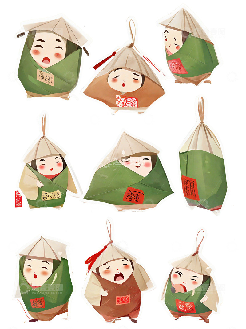 高清大图下载【趣麦麦图】端午节可爱粽子小人
