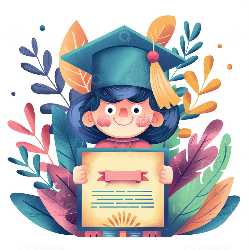 高清大图下载【趣麦麦图】女孩抱着毕业证书卡通素材