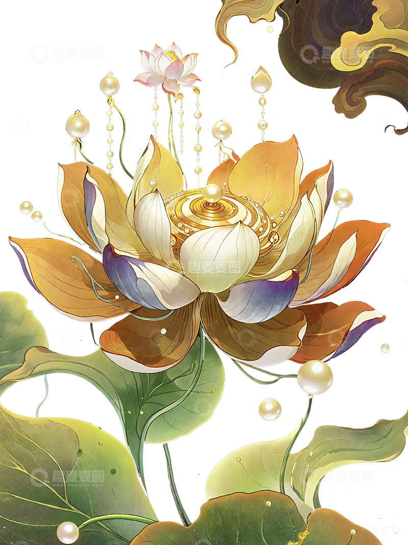 高清大图下载【趣麦麦图】莲花 荷花 发光 珍珠 烟雾 中国风