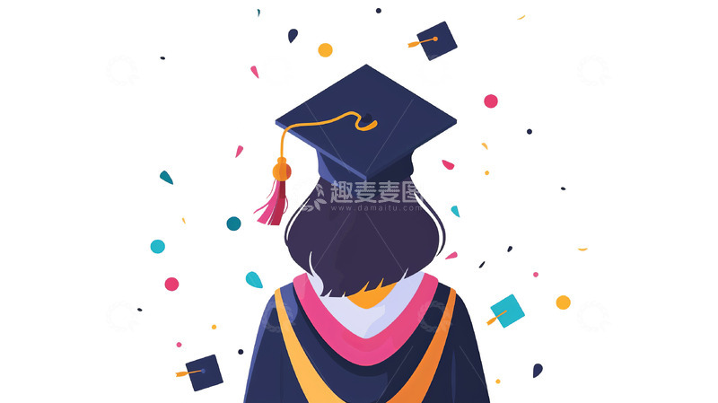 青春毕业季女生学士服背影