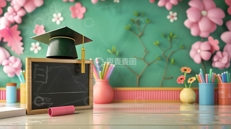 高清大图下载【趣麦麦图】3d黑板毕业季背景