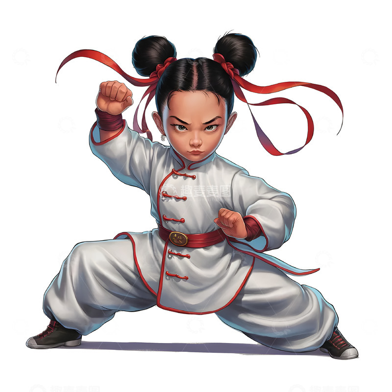 高清大图下载【趣麦麦图】打太极拳的女孩卡通插画风格