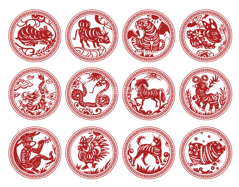 源文件下载【趣麦麦图】中国风传统十二生肖窗花剪纸贴纸素材