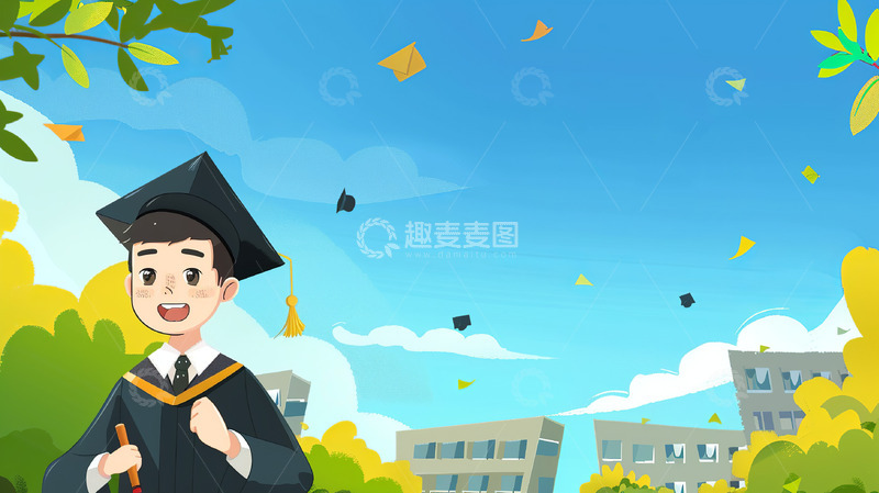 高清大图下载【趣麦麦图】毕业季学生青春卡通背景