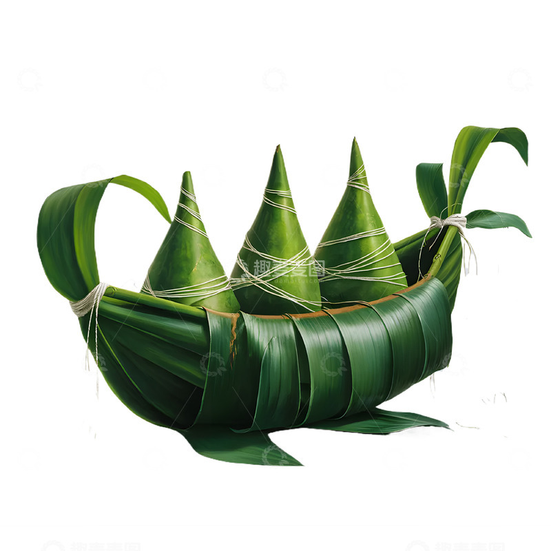 高清大图下载【趣麦麦图】-端午粽叶船插画免抠素材