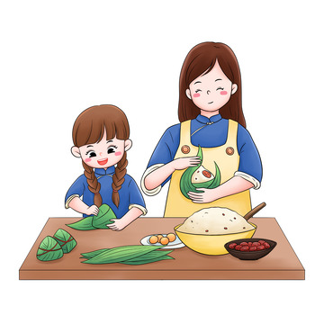 端午节家人包粽子场景