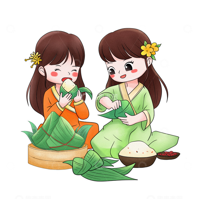 源文件下载【趣麦麦图】-端午节包粽子场景