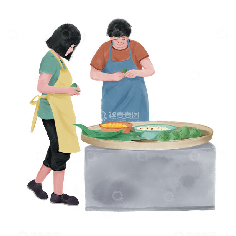 源文件下载【趣麦麦图】包粽子场景素材