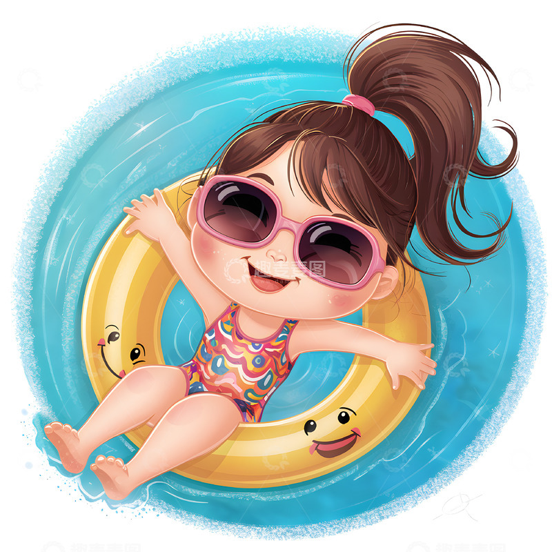 躺在游泳圈上的可爱女孩卡通素材