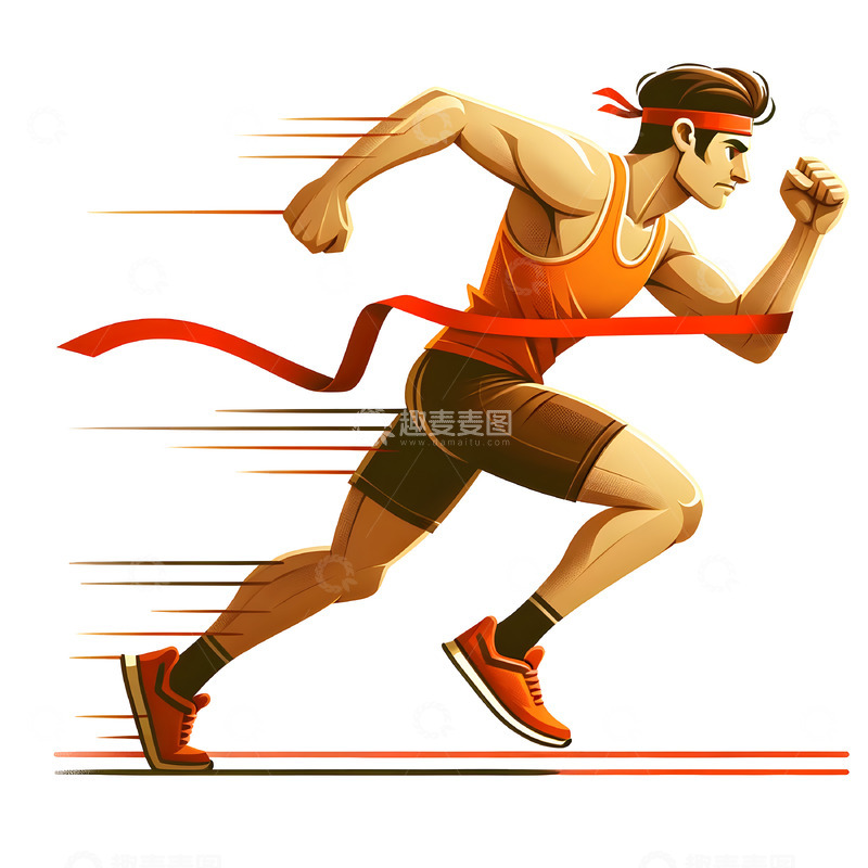 高清大图下载【趣麦麦图】跑步比赛冲过终点人物插画素材