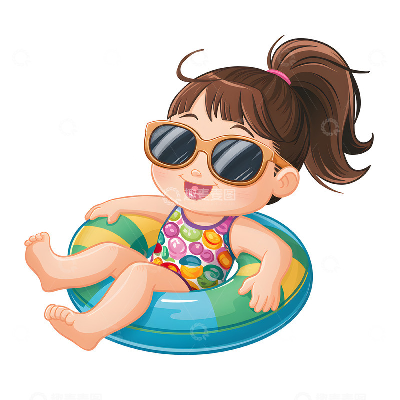 夏季游泳的女孩卡通人物素材